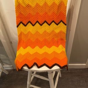Retro handmade Crochet couch/chair scarf/table runner orange yellow brown